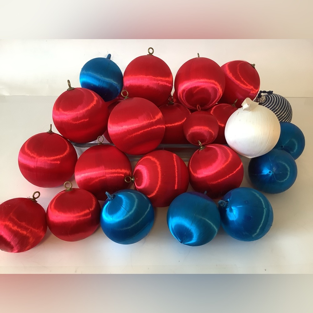 (26) Vintage Red and Blue Satin Christmas Ornaments
